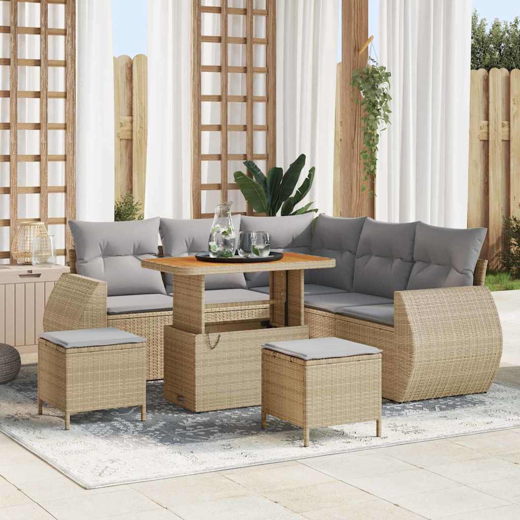 Garten-Sofa-Set 8 pcs Beige Poly-Rattan