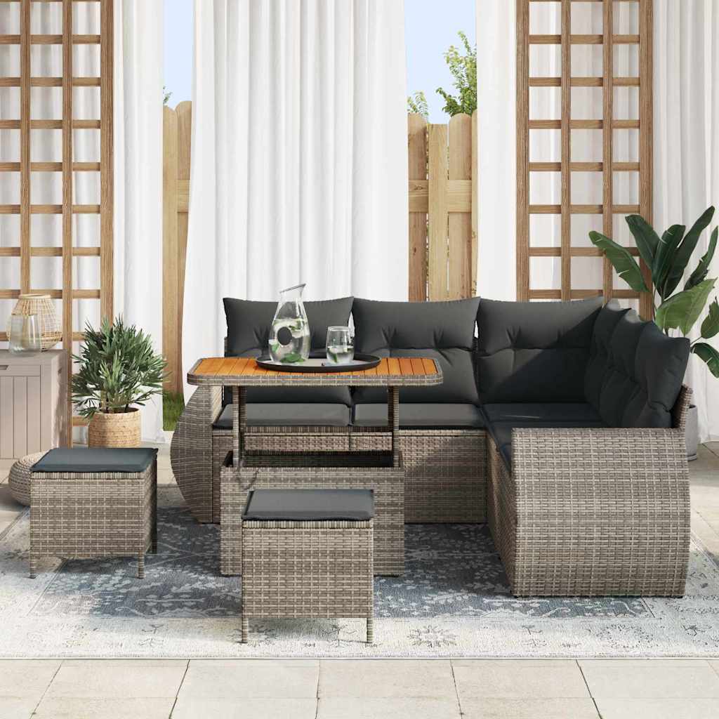 Garten-Sofa-Set 8 pcs Grau Poly-Rattan