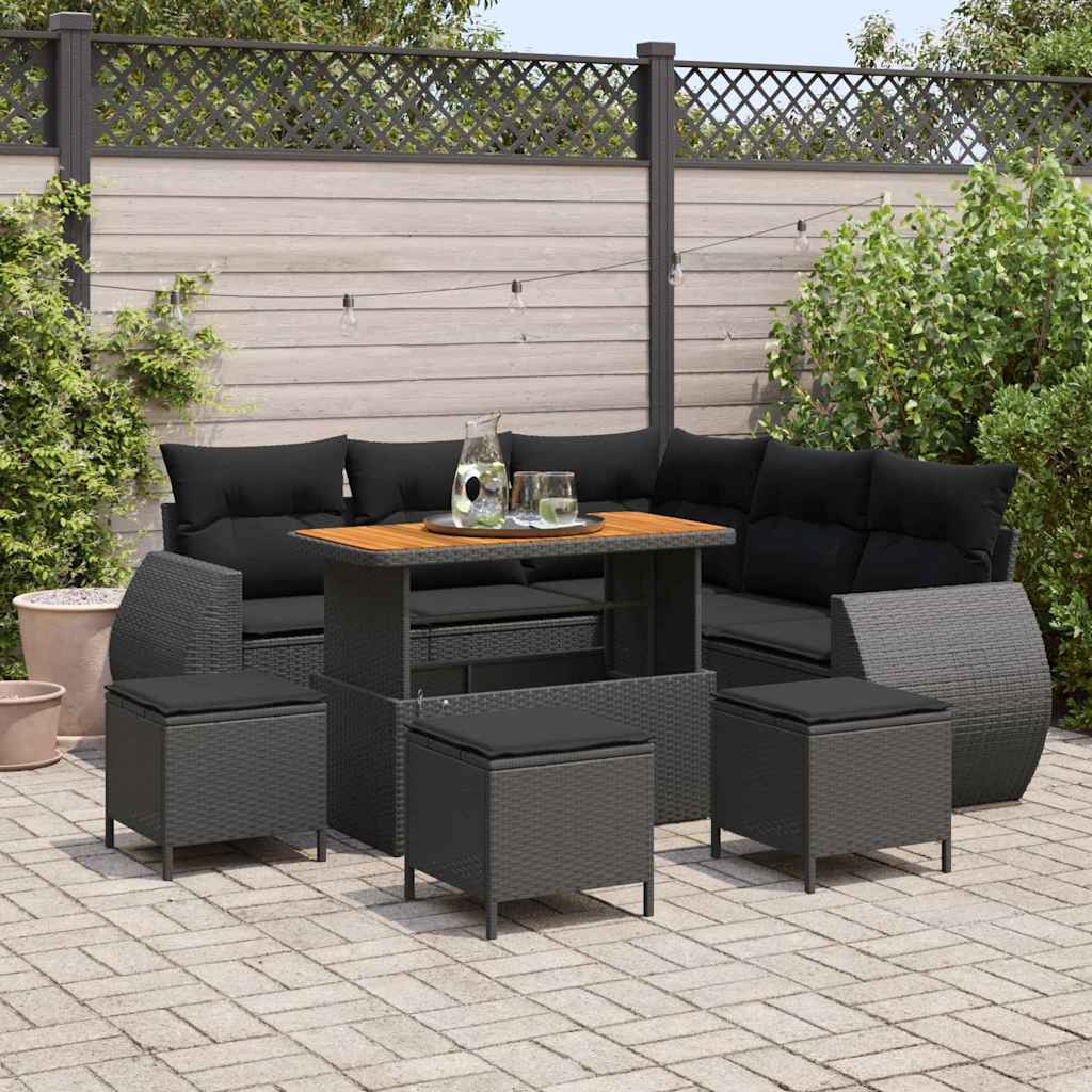 Garten-Sofa-Set 9 pcs Schwarz Poly-Rattan