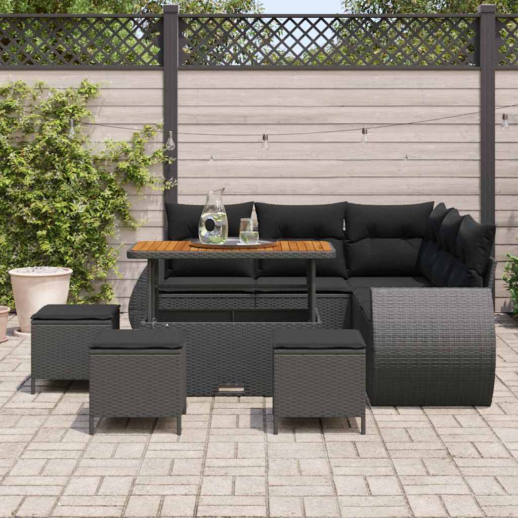 Garten-Sofa-Set 9 pcs Schwarz Poly-Rattan