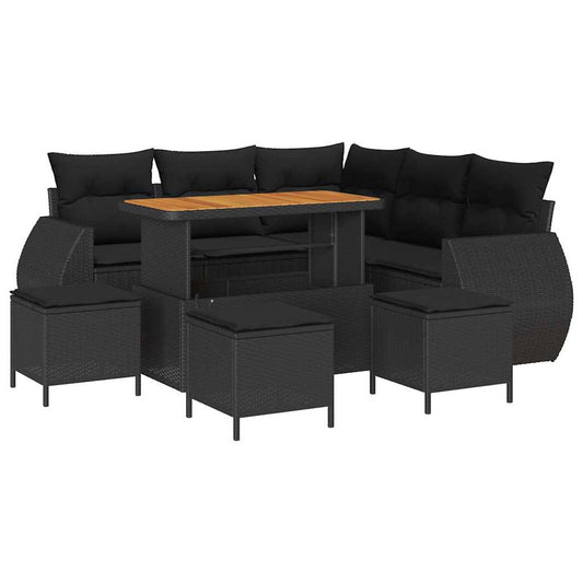 Garten-Sofa-Set 9 pcs Schwarz Poly-Rattan