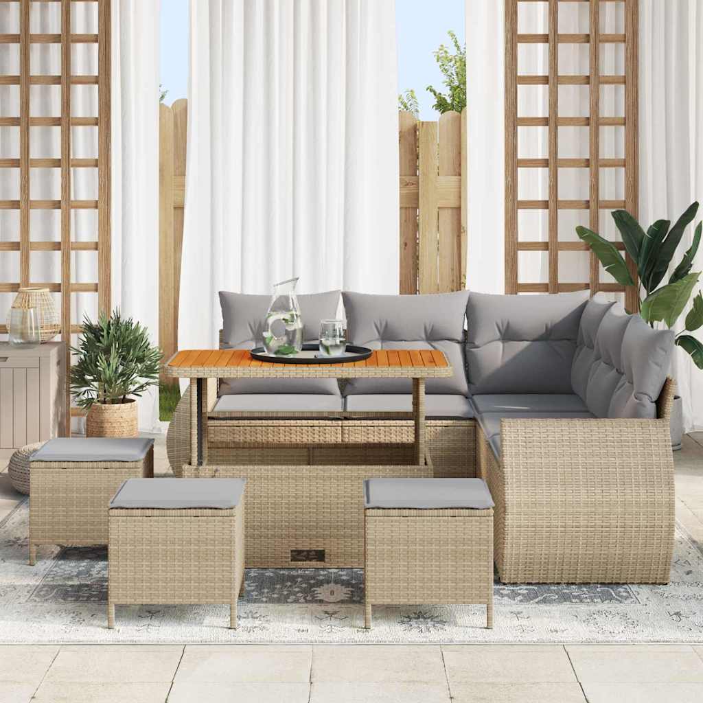 Garten-Sofa-Set 9 pcs Beige Poly-Rattan