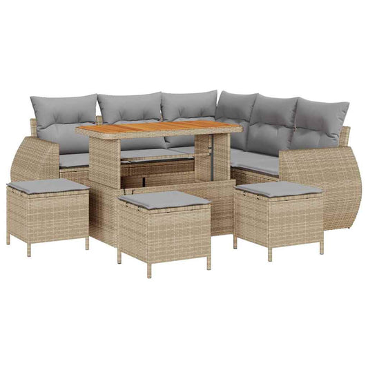 Garten-Sofa-Set 9 pcs Beige Poly-Rattan