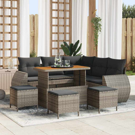 Garten-Sofa-Set 9 pcs Grau Poly-Rattan