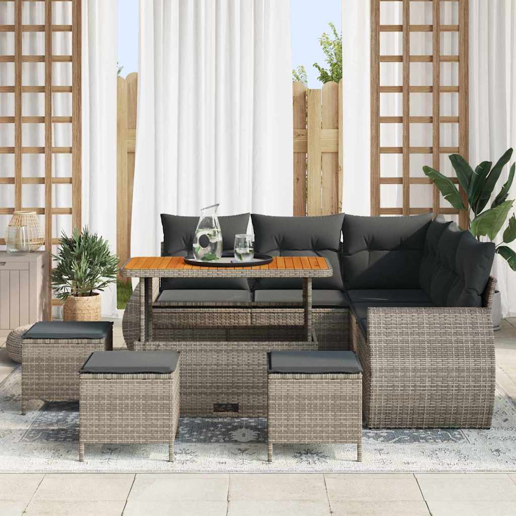Garten-Sofa-Set 9 pcs Grau Poly-Rattan