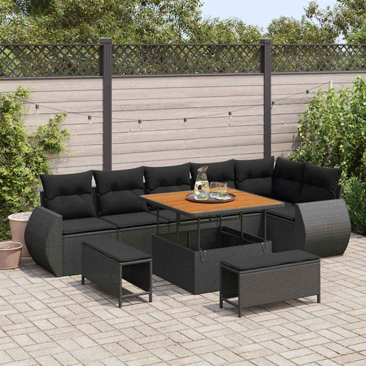 Garten-Sofa-Set 9 pcs Schwarz Poly-Rattan