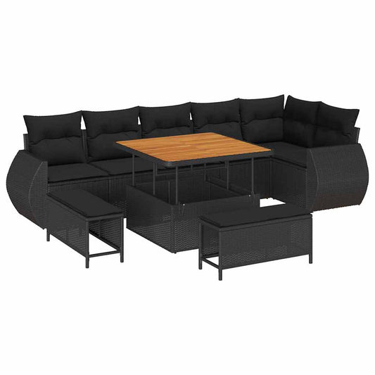 Garten-Sofa-Set 9 pcs Schwarz Poly-Rattan