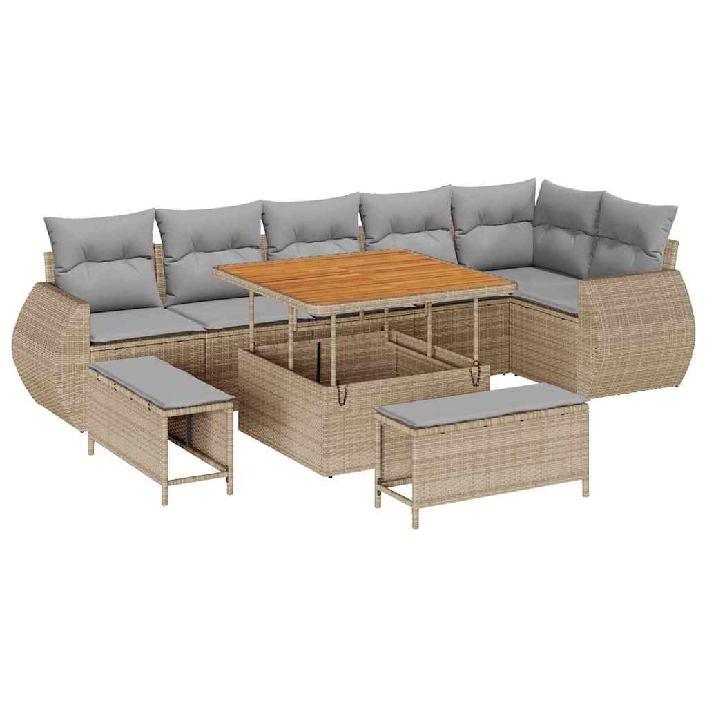 Garten-Sofa-Set 9 pcs Beige Poly-Rattan