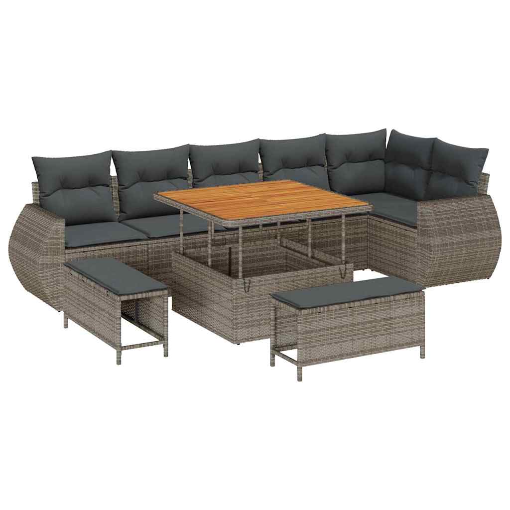 Garten-Sofa-Set 9 pcs Grau Poly-Rattan
