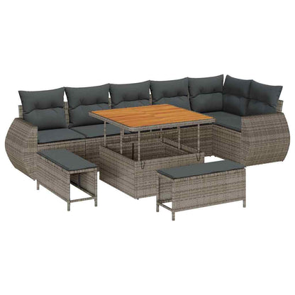 Garten-Sofa-Set 9 pcs Grau Poly-Rattan