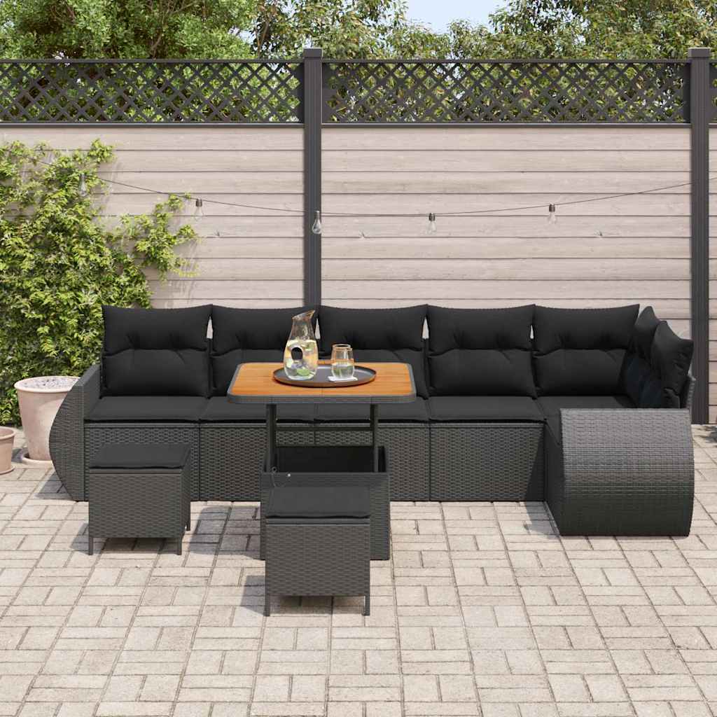 Garten-Sofa-Set 9 pcs Schwarz Poly-Rattan
