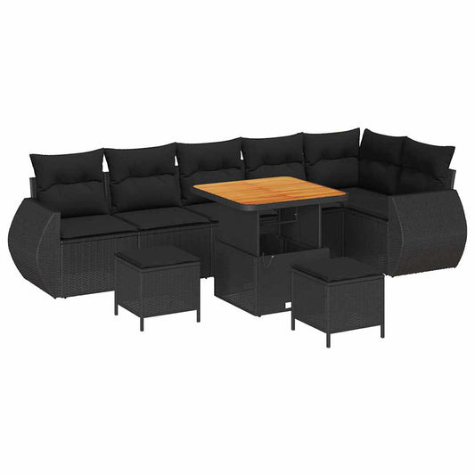 Garten-Sofa-Set 9 pcs Schwarz Poly-Rattan