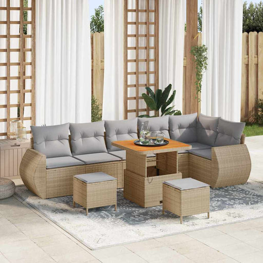 Garten-Sofa-Set 9 pcs Beige Poly-Rattan