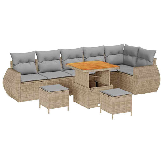 Garten-Sofa-Set 9 pcs Beige Poly-Rattan