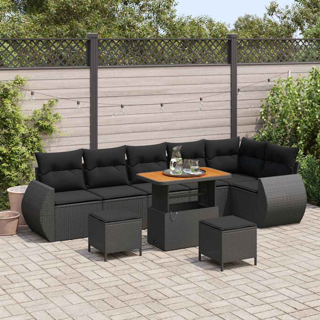 Garten-Sofa-Set 9 pcs Schwarz Poly-Rattan