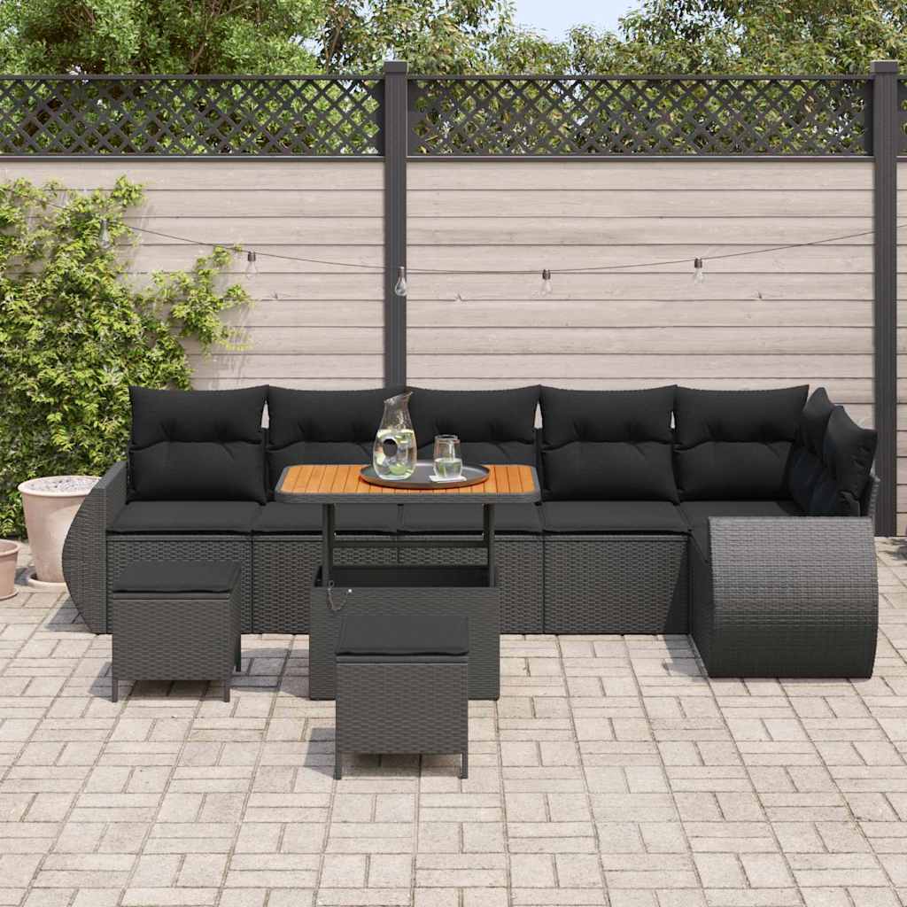Garten-Sofa-Set 9 pcs Schwarz Poly-Rattan