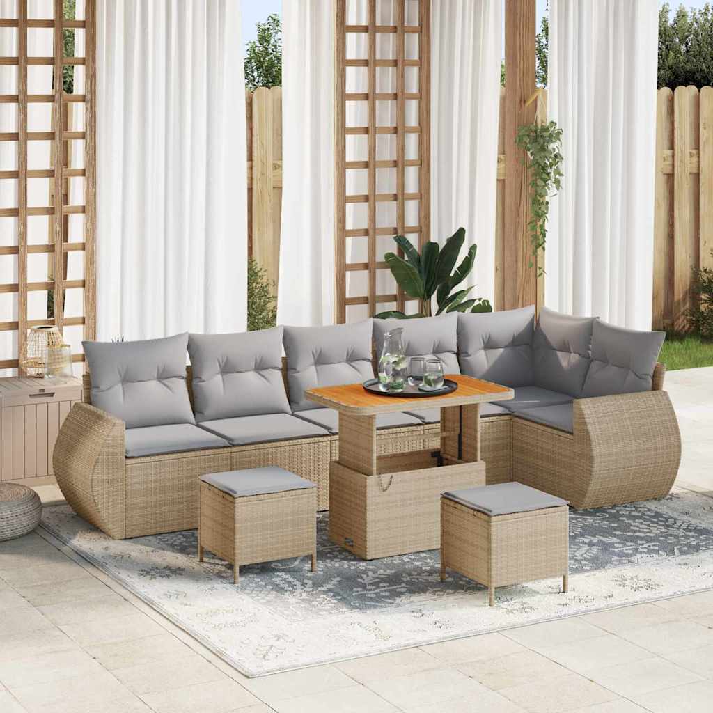 Garten-Sofa-Set 9 pcs Beige Poly-Rattan