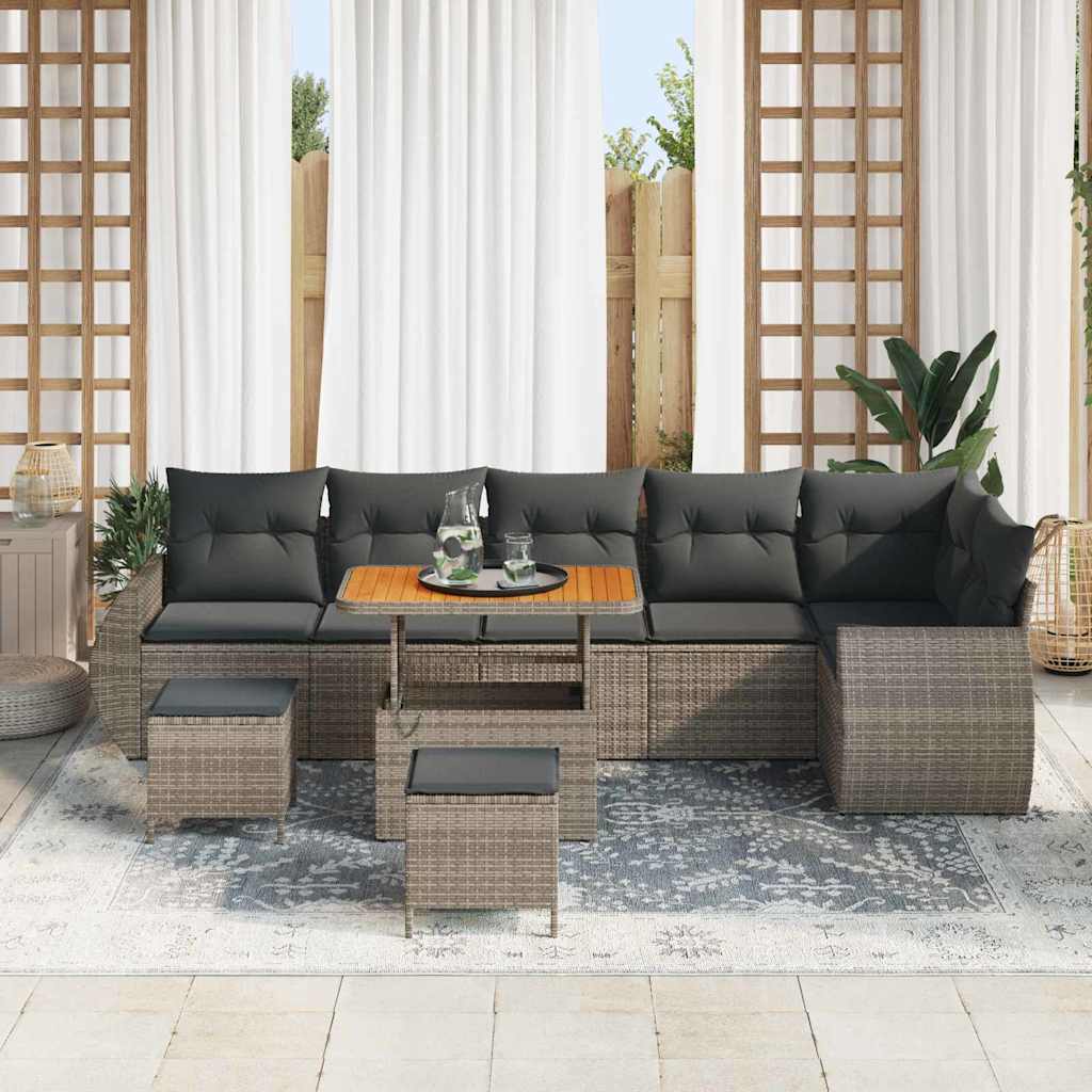 Garten-Sofa-Set 9 pcs Grau Poly-Rattan