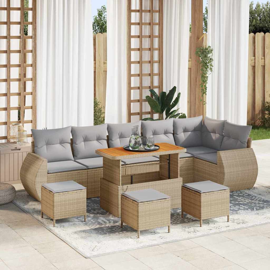 Garten-Sofa-Set 10 pcs Beige Poly-Rattan