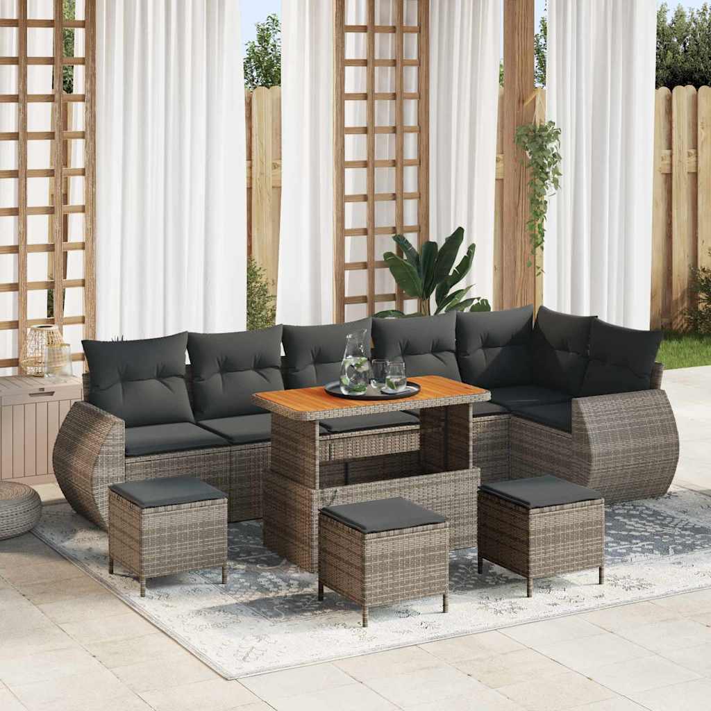 Garten-Sofa-Set 10 pcs Grau Poly-Rattan