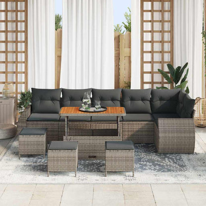 Garten-Sofa-Set 10 pcs Grau Poly-Rattan