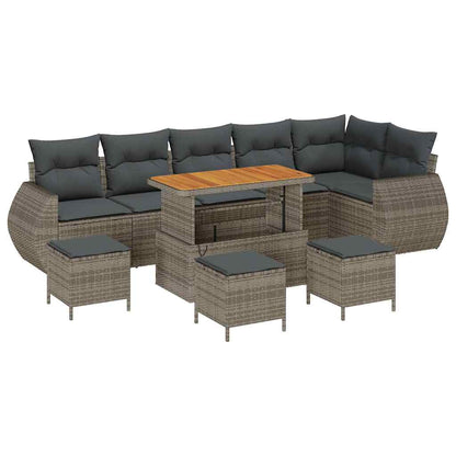 Garten-Sofa-Set 10 pcs Grau Poly-Rattan