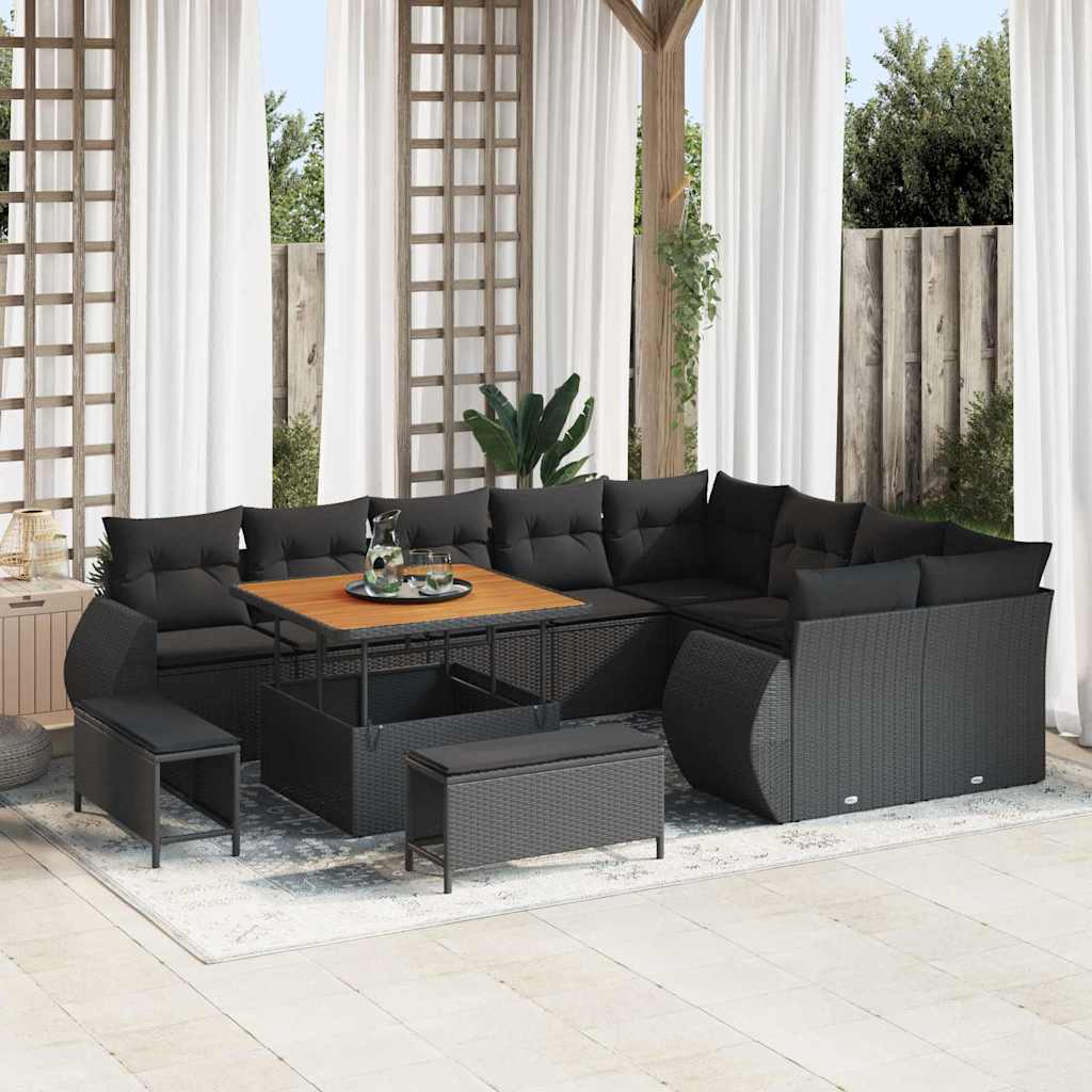 Garten-Sofa-Set 12 pcs Schwarz Poly-Rattan