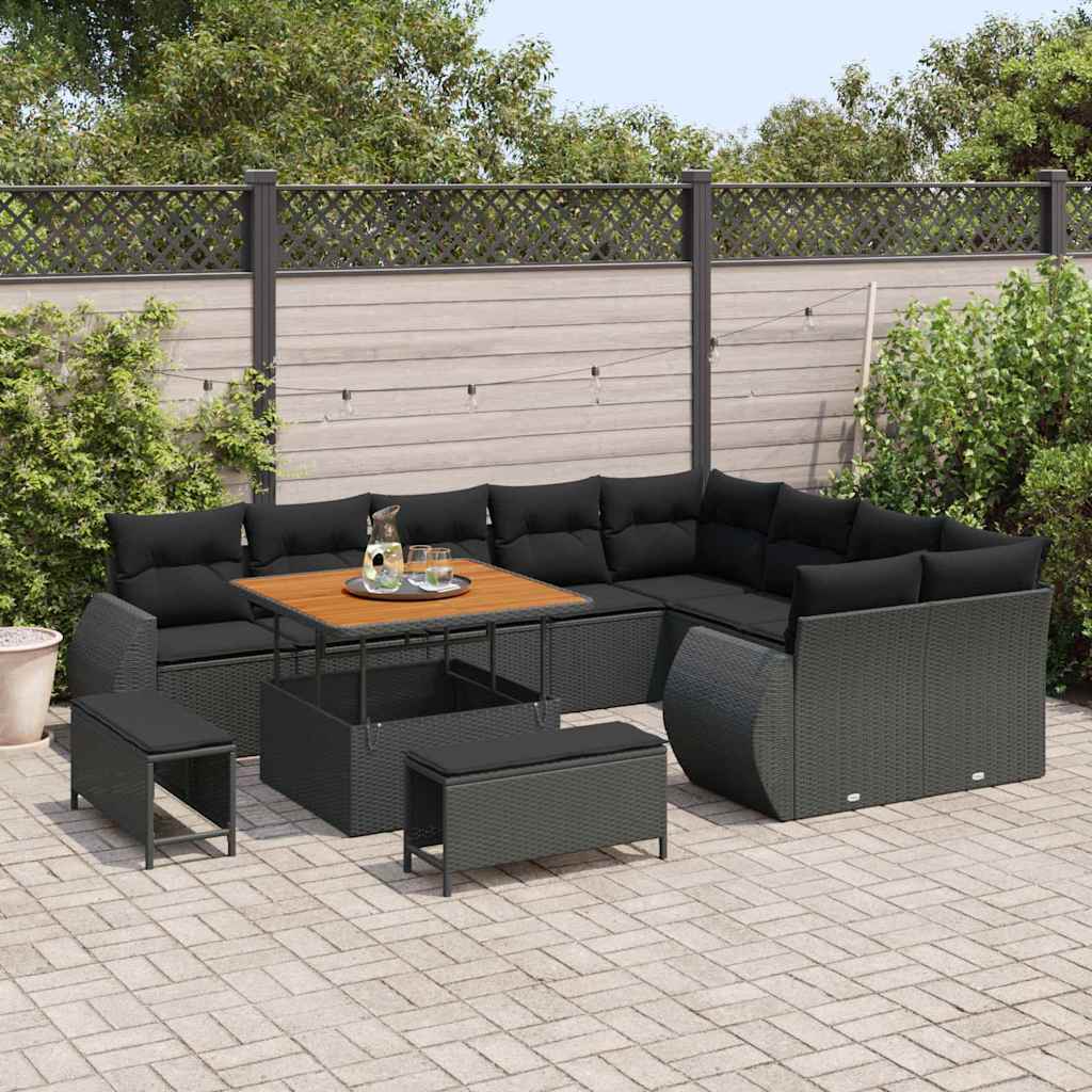 Garten-Sofa-Set 12 pcs Schwarz Poly-Rattan