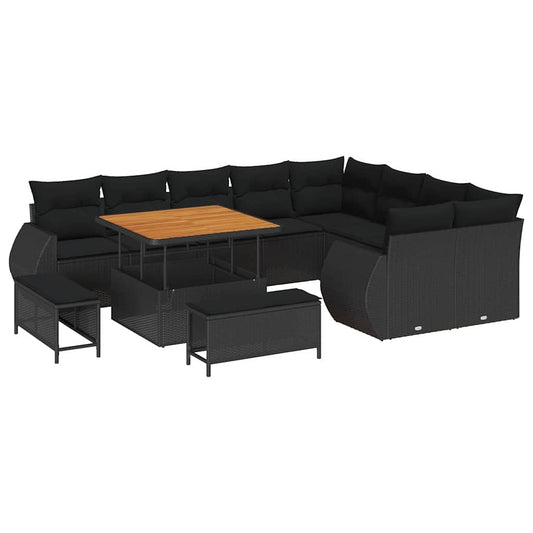 Garten-Sofa-Set 12 pcs Schwarz Poly-Rattan