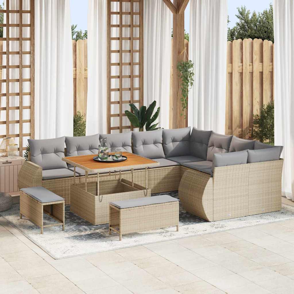 Garten-Sofa-Set 12 pcs Beige Poly-Rattan