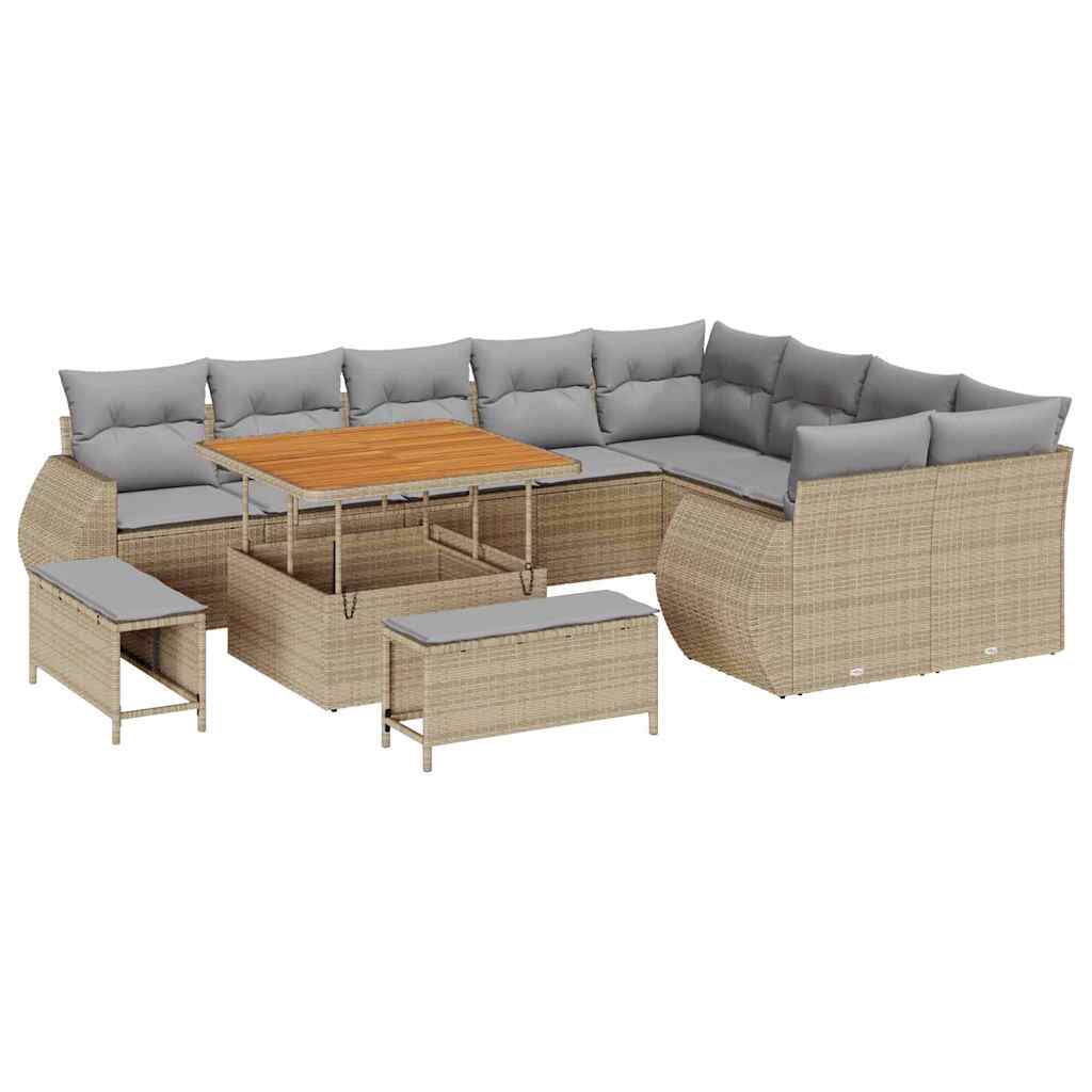 Garten-Sofa-Set 12 pcs Beige Poly-Rattan