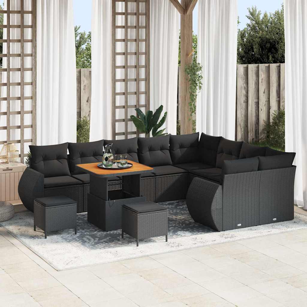 Garten-Sofa-Set 12 pcs Schwarz Poly-Rattan