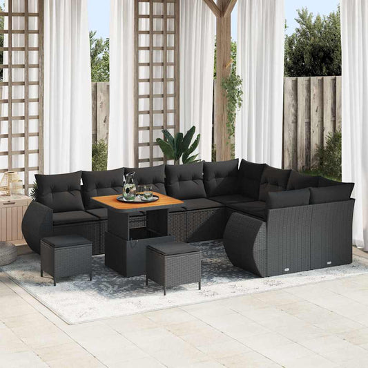 Garten-Sofa-Set 12 pcs Schwarz Poly-Rattan