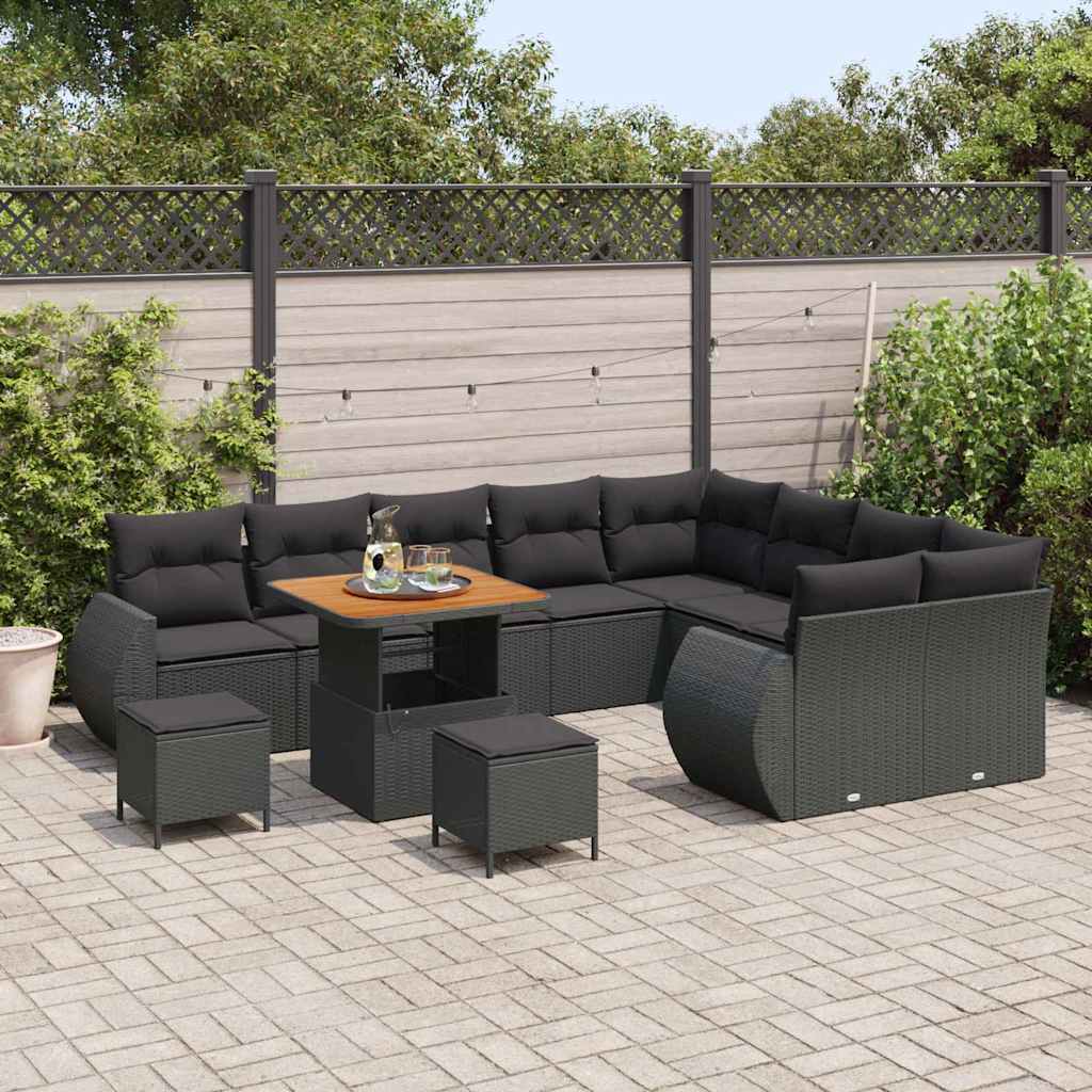 Garten-Sofa-Set 12 pcs Schwarz Poly-Rattan