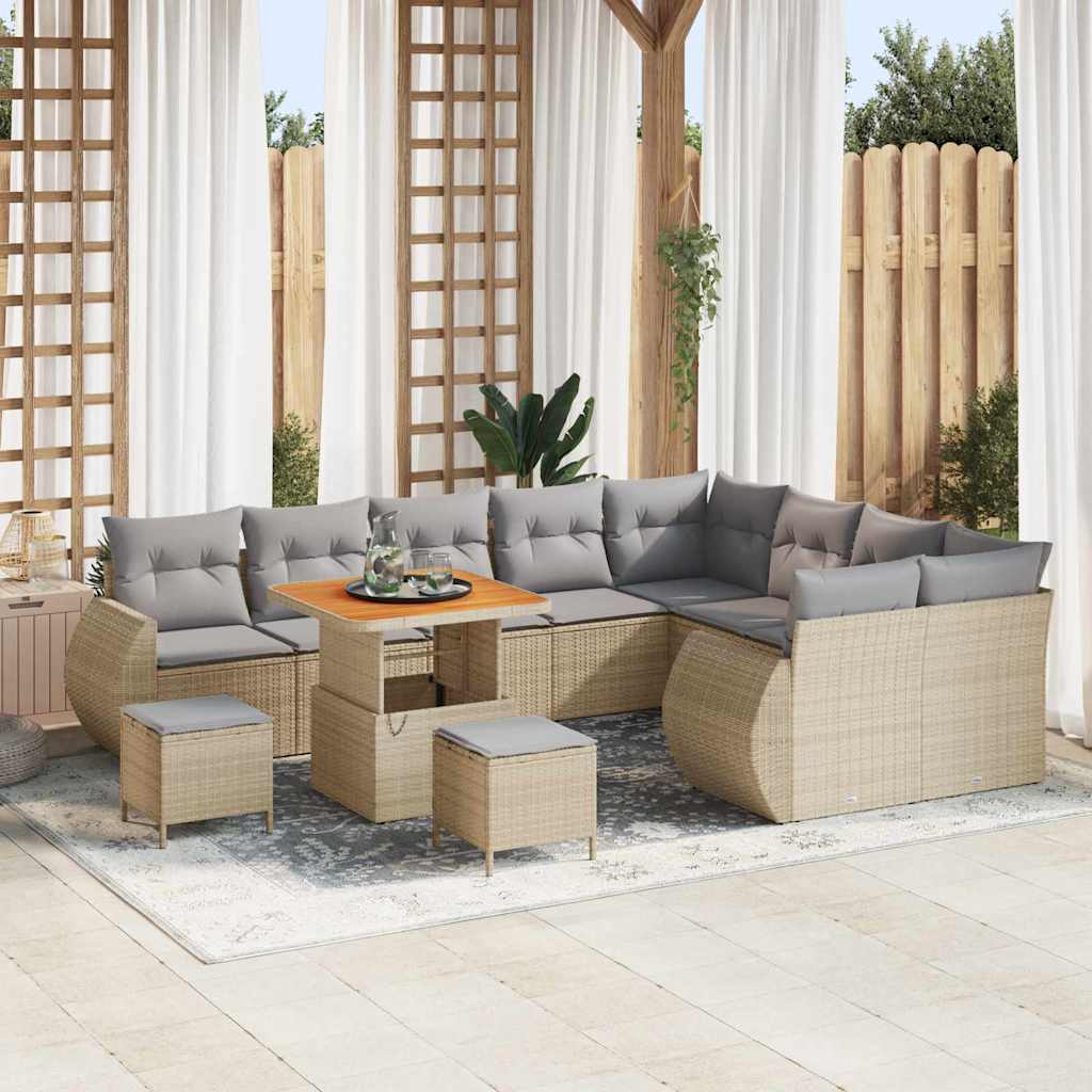 Garten-Sofa-Set 12 pcs Beige Poly-Rattan