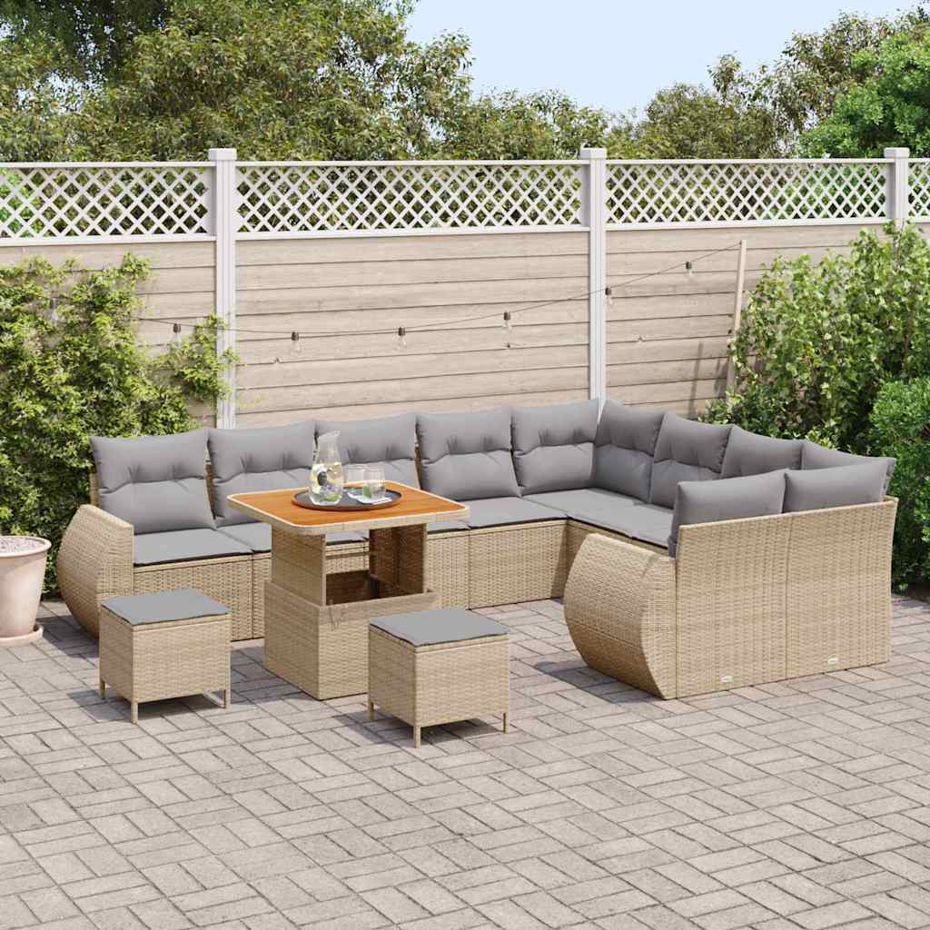 Garten-Sofa-Set 12 pcs Beige Poly-Rattan