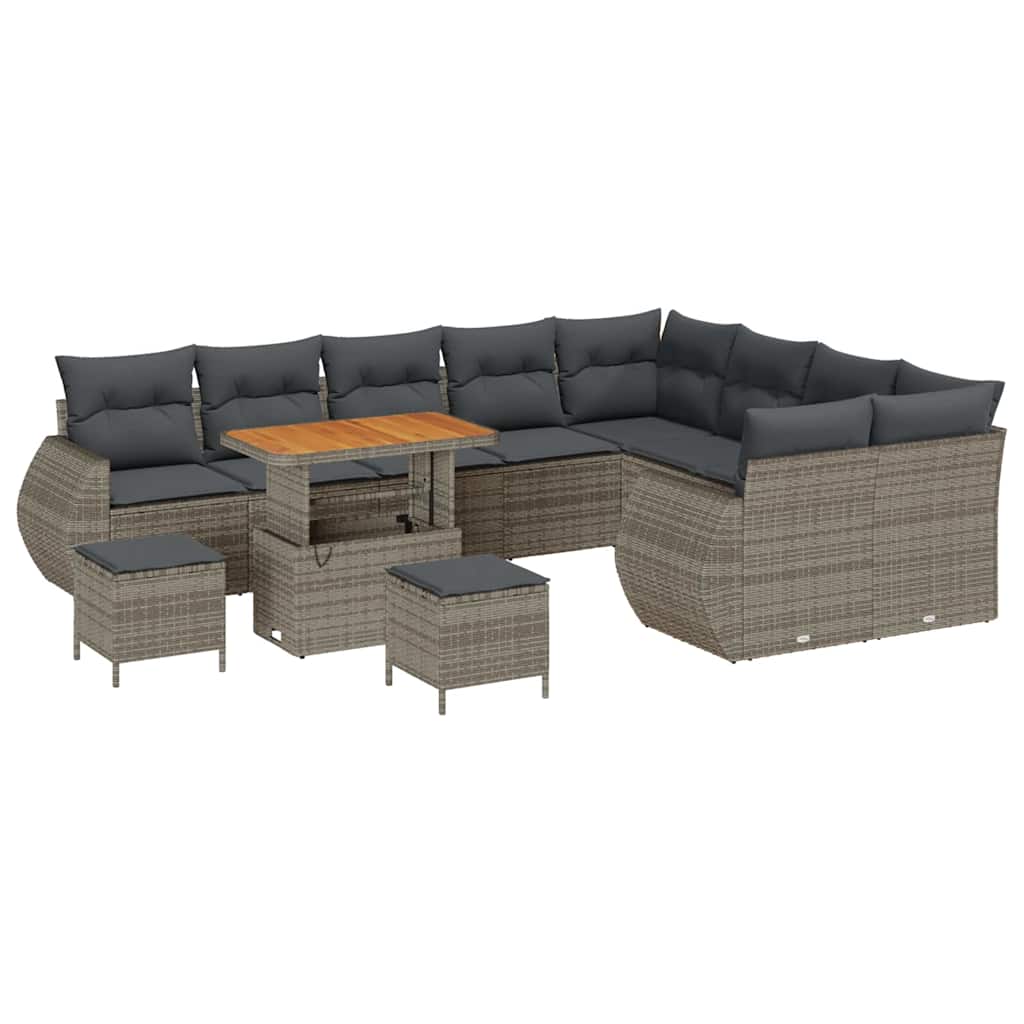 Garten-Sofa-Set 12 pcs Grau Poly-Rattan