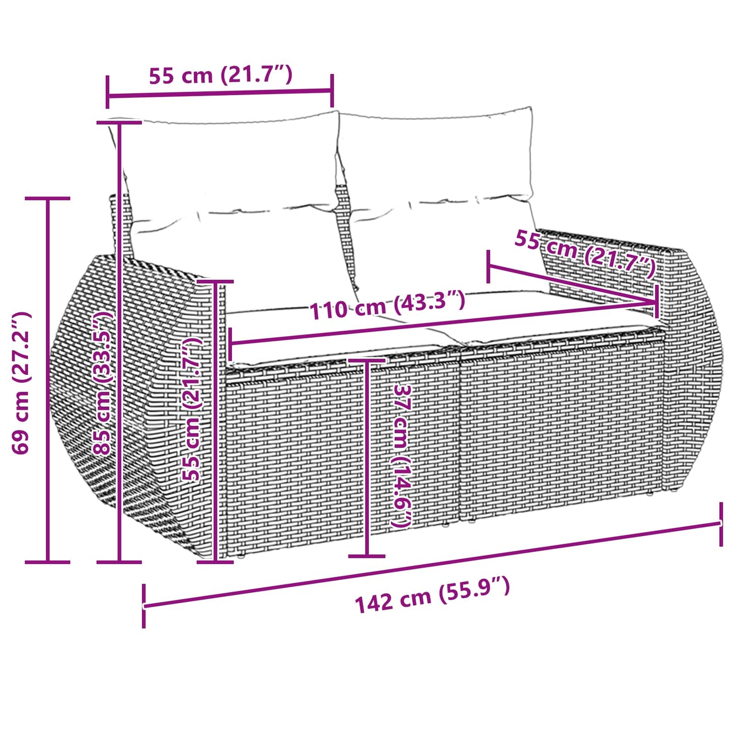Garten-Sofa-Set 13 pcs Schwarz Poly-Rattan
