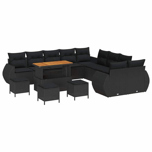 Garten-Sofa-Set 14 pcs Schwarz Poly-Rattan