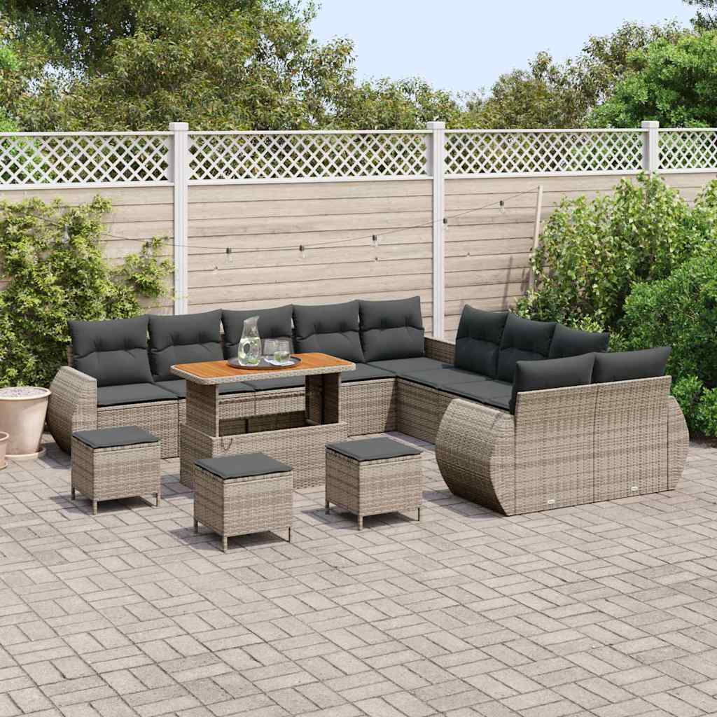 Garten-Sofa-Set 14 pcs Grau Poly-Rattan