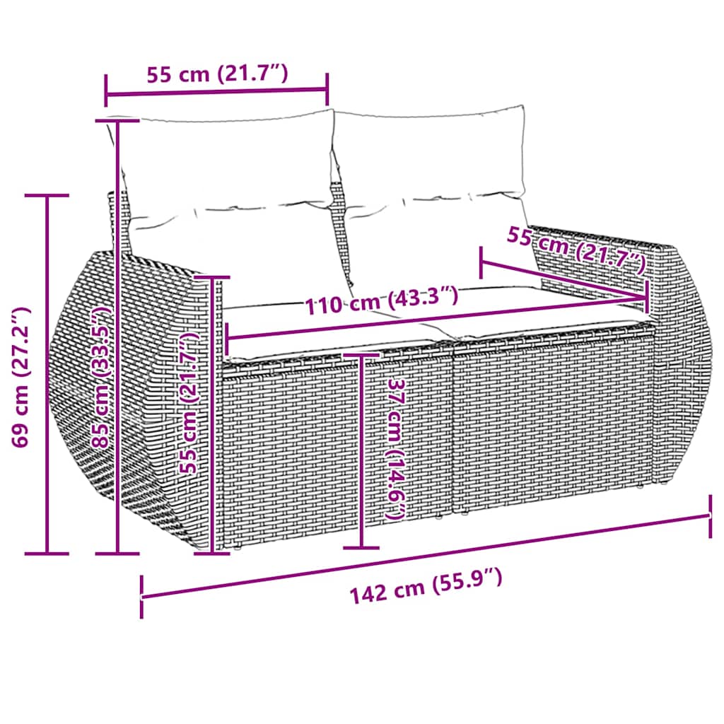 Garten-Sofa-Set 14 pcs Grau Poly-Rattan