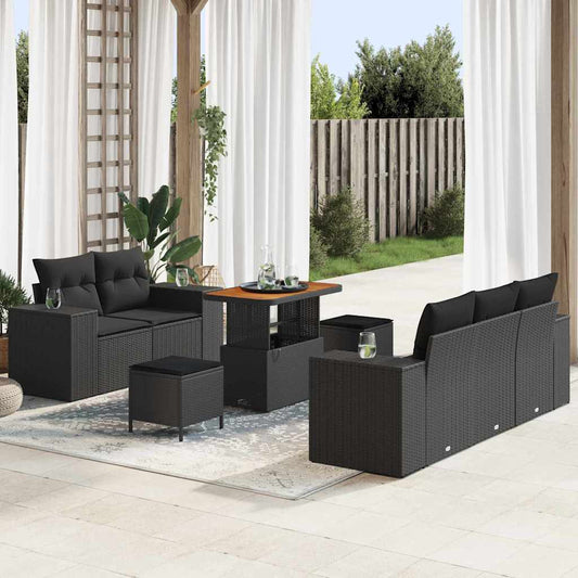 Garten-Sofa-Set 8 pcs Schwarz Poly-Rattan