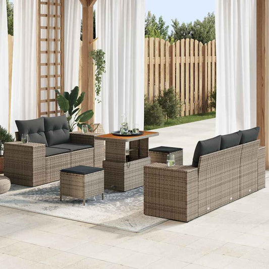 Garten-Sofa-Set 8 pcs Grau Poly-Rattan