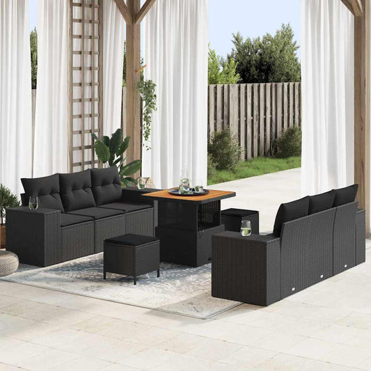 Gartensofa-set mit Kissen 9 pcs Schwarz Poly Rattan