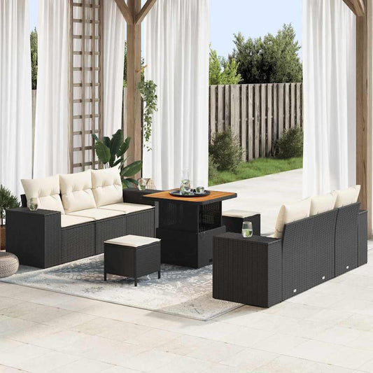 Gartensofa-set mit Kissen 9 pcs Schwarz Poly Rattan