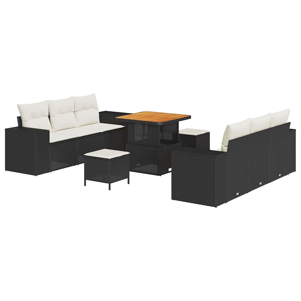 Gartensofa-set mit Kissen 9 pcs Schwarz Poly Rattan