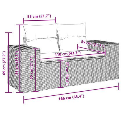Gartensofa-set mit Kissen 9 pcs Schwarz Poly Rattan