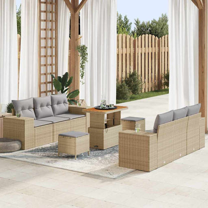 Garten-Sofa-Set mit Speicher 9 pcs Beige Poly Rattan