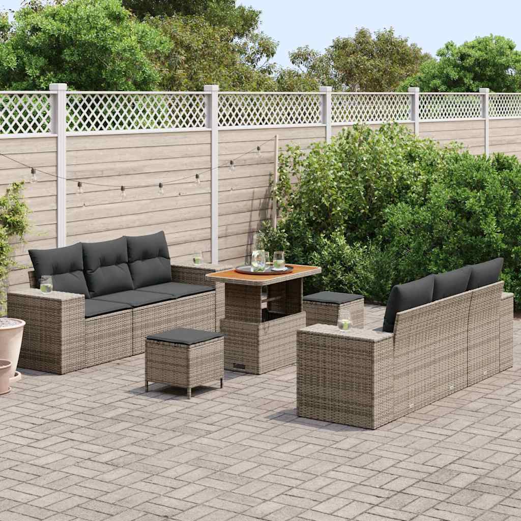 Garten-Sofa-Set mit Speicher 9 pcs Grau Poly Rattan