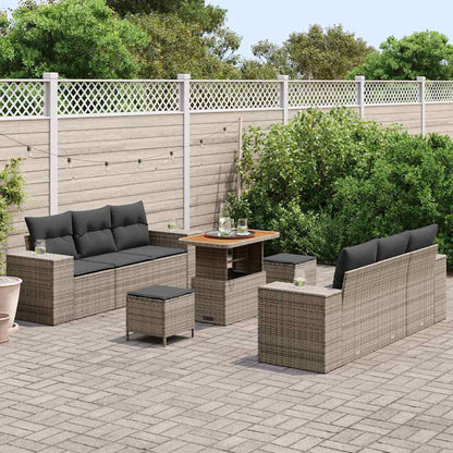 Garten-Sofa-Set mit Speicher 9 pcs Grau Poly Rattan
